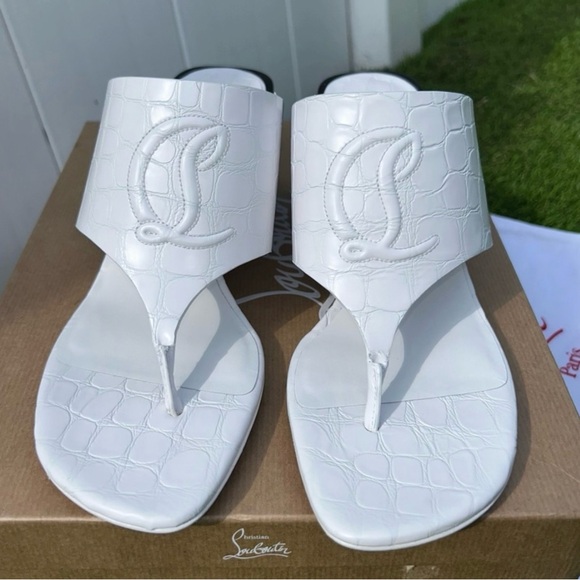 CHRISTIAN LOUBOUTIN CL TONGAMULE 55 SANDALS CL LOGO WHITE CROC LEATHER SZ 39 NEW - Picture 6 of 16